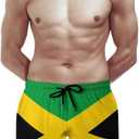 Mens Jamaican Flag Swim Trunks Quick Dry Board Shorts with Mesh Lining (M)