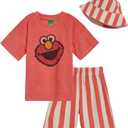 Sesame Street Elmo T-Shirt Shorts and Hat 3 Piece Outfit Set Infant to Toddler, 4T