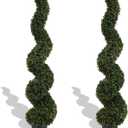 4ft Artificial Spiral Topiary Trees Outdoor Set of 2  Faux Boxwood Bushes Shrubs, Fake Potted Plants for Front Porch Planter Indoor Outside Decor, UV Resistant (4 Foot/48 Inch) (Dark Green)