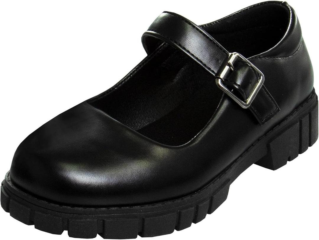 French Toast Girls Round Toe Ankle Strap Maryjane School Shoes - Mary Jane Chunky Platform Oxford Dress Shoe Pumps - Black/Navy/Brown 3