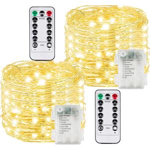 2 Pack 100LED Battery Operated Fairy Lights with Remote, 8 Modes LED String Lights with Timer, Dimmable, Memory Function, Waterproof Twinkle Lights for Outdoor Indoor Christmas Decor(Warm White)