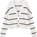 LILLUSORY Women's Cropped Cardigan Oversized Button Sweaters 2025 Fall Trendy Knit Dressy Fashion Outfits Stripes White M