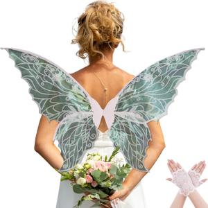 Fairy Wings for Women with Lace Gloves, Butterfly Cosplay Wings,Iridescent Costume Wings for Party Photography Adult Dress Up (White)
