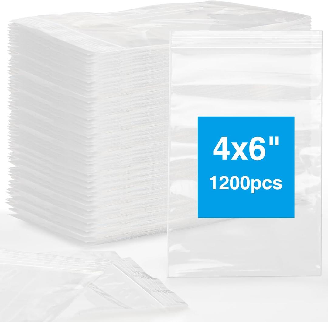 Plastic Bags, 1200pcs 4 x 6 inch 2 mil Thick, Zip Bag, Clear Jewelry Bags, Baggies with Resealable Zip Bag for Small Business, Daily Vitamin, Jewelry, Candy