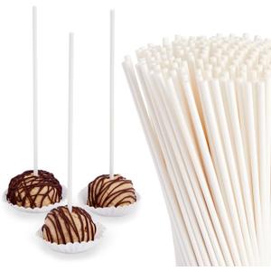 Bright Creations 200 Pack 8 Inch Cake Pop Sticks - Long White Paper Lollipop Sticks for Cookies, Candy, Desserts, Cake Balls, Rice Crispy Treats