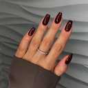 Burgundy Red Short Coffin Press on Nails Medium Coffin Nails Press ons, Dark Red Glue on Short Fake Nails for Women Ballerina Acrylic False Nail Handmade Medium Square Gel Nails