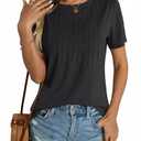 Micticsi Womens Short Sleeve T Shirts Pleated Dressy Casual Crewneck Loose Fit Tee Trendy Summer Tops Blouses 2025 Black, Size M, Black