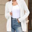 Women's Turtleneck Zip Up Cardigan Sweaters Oversized Drop Shoulder Long Sleeve Casual Solid Mesh Knit Jumper Tops (White, M)