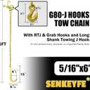 2PCS G80 j Hooks Tow Chain, 5/16"x6' Recovery Tow Hooks Chain 15IN J Hook w/RTJ & Grab Hook, 18800LBS Tow Truck Accessories J Hooks, Bridle Tow Transport Chain, Wrecker Towing Truck Equipment