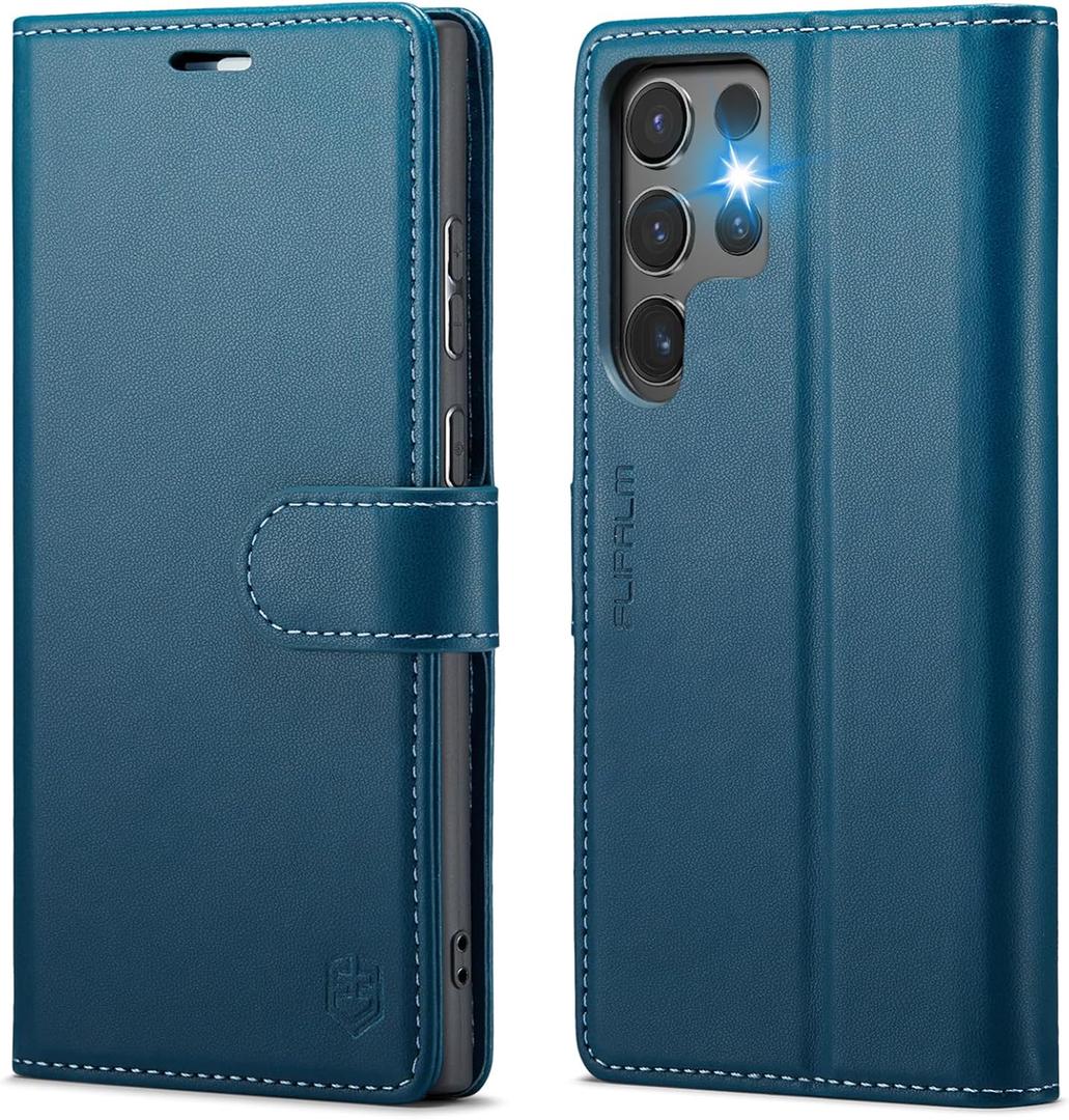 Wallet Case for Samsung Galaxy S24 Ultra, RFID Blocking Credit Card Holder, PU Leather Folio Flip Kickstand Protective Shockproof Cover for Galaxy S24 Ultra (Blue)
