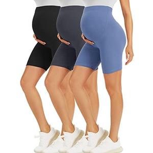 BONVIGOR Maternity Shorts Over The Belly - 5" Biker Workout Yoga Active Athletic Pregnancy Short Pants Lounge Pajama, Size Small (Navy/Black)