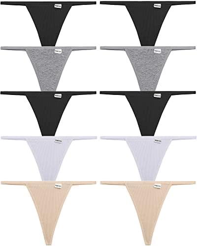 FINETOO 10 Pack G-String Thongs for Women Cotton Panties Stretch T-back Tangas Low Rise Hipster Underwear Sexy M