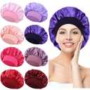 Lawie 6 Pack Colors Satin Lined Silky Sleeping Bonnets Shower Caps Curly Long Hair Protector Night Large Adjustable Wide Brim Band Sleep Hats Hair Wraps for Women Girls (Feminine Colors)