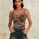 Women's Y2K Leopard Print Cami Crop Tops Square Neck Spaghetti Strap Camisole Cheetah Tank Top (L)