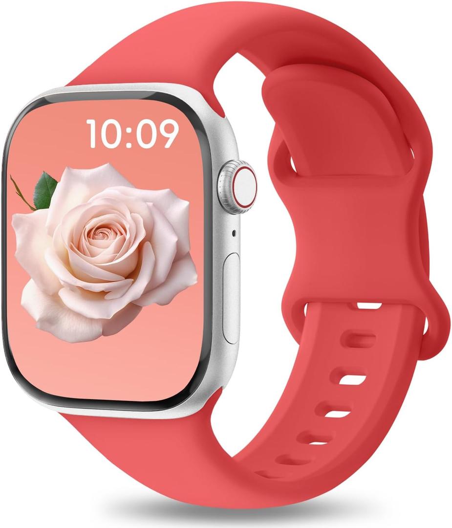 Patenting Sport Silicone Band Compatible with Apple Watch Bands 40mm 38mm 41mm 42mm 44mm 45mm 46mm 49mm Women Men, Waterproof Soft Wrist Strap for iWatch Series 11 10 9 8 7 6 5 4 3 2 1 SE Ultra 2 3 (Coral(#New))