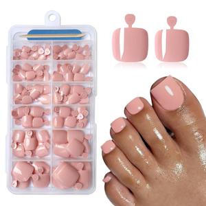 120PC Pink Press on Toenails for Women Fake Toe nail Press ons Acrylic Toe Press on Nails Set, Pink Press on Toe Nails Press on Fake Toenails Press ons Acrylic Toe Nail Tips Kit & Glue Tab-M