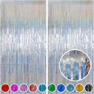 Melsan Silver Tinsel Backdrop Curtain, 3.2 ft x 8 ft Silver Foil Fringe Curtains, Sparkle Metallic Streamers for Disco Bachelorette Birthday Party Decorations, 2 Pack