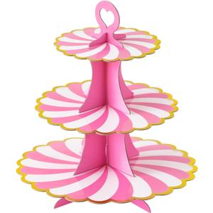 Soleebee 3-Tier Cupcake Stand, Cardboard Cupcake Tower, Dessert Cup Cake Stand Tower for Birthday Wedding Party Decoration, Cupcake Tier Stand 1 Set (Hot Pink Gold)
