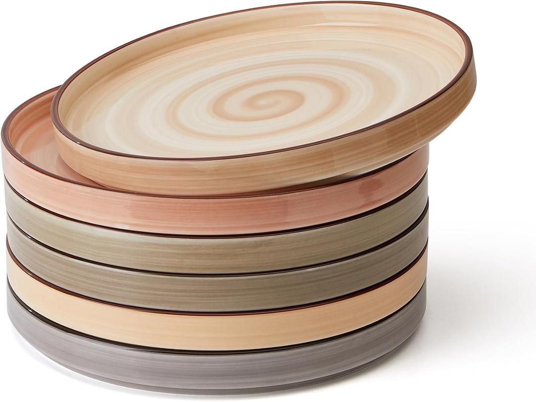 Sweese 7.8 Inch Porcelain Dessert Plates Set of 6 - Gradient Salad Plates, Microwave & Dishwasher Safe, Scratch-Resistant, Elegant High-Edge Design for Appetizers, Cakes, Pasta - Neutral
