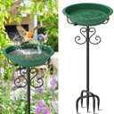 Bird Bath for Outside,40In Vintage Freestanding Bird Feeder Birdbaths for Outdoors, Bird Bath Detachable Plastic Bowl for Garden Patio Yard Lawn Decor, 5-Pronged Base & Easy to Clean (Green)