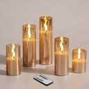 Gold Glass Flameless Candles with Remote Batteries, Flickering Slim LED Pillar Candles Home Table Decor Set of 5
