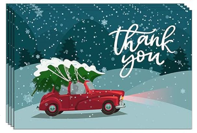 24 Pieces Christmas Thank You Cards Xmas Greeting Cards with Envelopes and Stickers, Christmas Tree Gingerbread Gift Box Holiday Thank You Note Cards Assortment for Xmas Holiday Present, 6 Designs