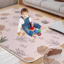 74x50 Playpen Mat Foam Thick, 1 inch Thicker & Waterproof Baby Play Mat for Kids Toddlers Infants Floor Crawling, 1" Cushioning Padded Large Playmat for Indoor Outdoor, Gift for Boys Girls, Boho (Beige Bamboo Leaf)