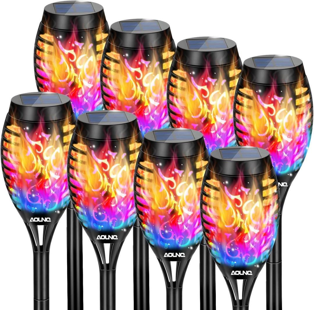 8 Pack Solar Torch Lights Outdoor Waterproof - Multicolor Flickering Flame, Outdoor Solar Garden Lights for Yard, Tiki Torches for Outside Patio Pathway Decorations