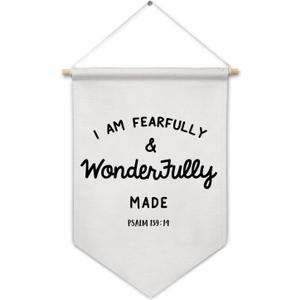 ArtisaEura Christian Wall Canvas Banners, Christian Nursery Decor, I Am Fearfully and Wonderfully Made Hanging Display Pennant Banner Flags, Bible Verse Wall Decor for Baby Girls Room Bedroom