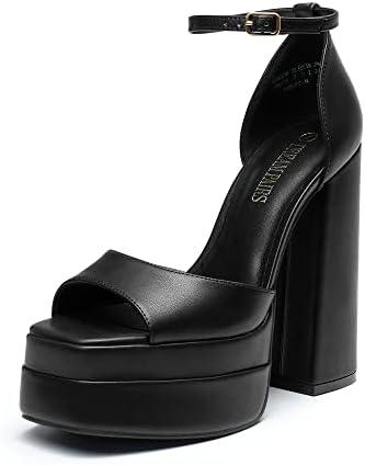 DREAM PAIRS High Heels Chunky Block Platform Heels for Women Ankle Strap Sexy Open Square Toe Heels Dressy Pumps Sandals 8.5