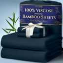 DECOLURE 100% Viscose Derived from Bamboo Sheets Full Size 4pcs - Ultra Soft & Luxuriously Cooling, 17" Deep Pocket, Double Stitching, Perfect for Hot Sleepers - Full Bed Sheets (Navy Blue)