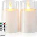 Amagic 3"5" White Flameless Candles with Remote and Timer, Realistic Flickering Battery Operated Acrylic Led Fake Candles for Home Wedding Party Fall Christmas Decor, Set of 2