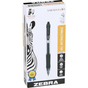Zebra Pen Sarasa Dry X20 Retractable Gel Pens, 0.7mm Medium Point, Black Ink with Rapid Fast Dry Ink Technology, Ideal for the Left Handed, Elimates Smudging and Smearing in Seconds, 12-Pack (46810)