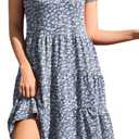 nclook Womens Summer Casual Dress Sweet Cute V Neck Mini Dress with Pocket Short Sleeve (X-Large, Floral Blue)