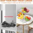 Livabber Fruit Basket Bowl with Banana Hanger, Metal Fruit Vegetable Storage Basket with Banana Holder for Kitchen Counter, Detachable Organizer for Bread Snack Produce (Chrome, 3-Tier Marble Base)