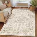 3x4 Washable Neutral Area Rug Beige Vintage Entryway Office Carpet Non-Slip Soft Low Pile Farmhouse Throw Rug for Entrance Living Room Bathroom Dining Room