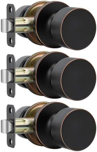 Haidms Oil Rubbed Bronze Closet Door Knobs, Passage Door Knob for Hallway & Closet, Bronze Door Knobs Interior No Lock 3 Pack