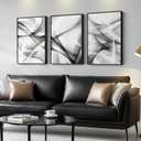 Cuspin Modern Minimalist Abstract Lines Wall Art, Set of 3 Piece Large Canvas Paintings, Black & White with Gold Accents, 16x24 In, Living Room Wall Decor