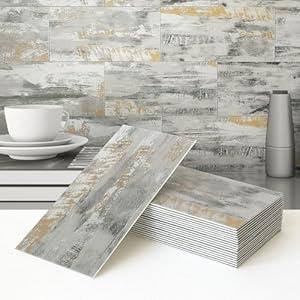 VAOVI Peel and Stick Backsplash Subway Marble Tiles, Kitchen Wall Bathroom Shower Individual Tile Stickers 3.93inx7.87in(23Tiles, Gray)