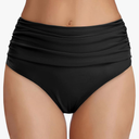 Tempt Me Women's High Waisted Bikini Bottom Tummy Control Ruched Bathing Suit Swim Bottom, M, Black