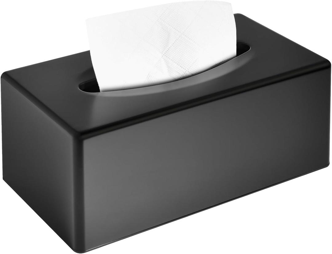 Y-in Hand Tissue Box Cover, Rectangular Facial Tissue Holder with Bottom, Decorative Storage Organizer Box for Bathroom Vanity, Countertops, Dressers, Night Stand, Parlors and Offices - Black