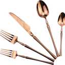 Gugrida 20 piece Copper Flatware Set 304 Stainless Steel Fork Spoon Cutlery Luxury Mirror Polished Silverware, Dishwasher Safe, Service for 4