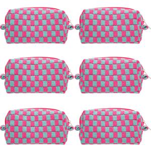 PAZIMIIK Checkered Makeup Bag for Purse Portable Zipper Make Up Pouch Small Cosmetic Case for Travel Accessories (6PCS Magenta Green)
