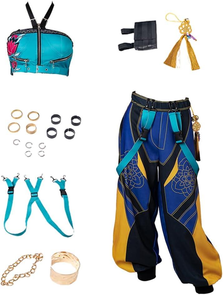 Cosfun Cosplay Costume Womens Idol Uniform Sets Tops Pants Accessory Full Outfits (Large, Blue)