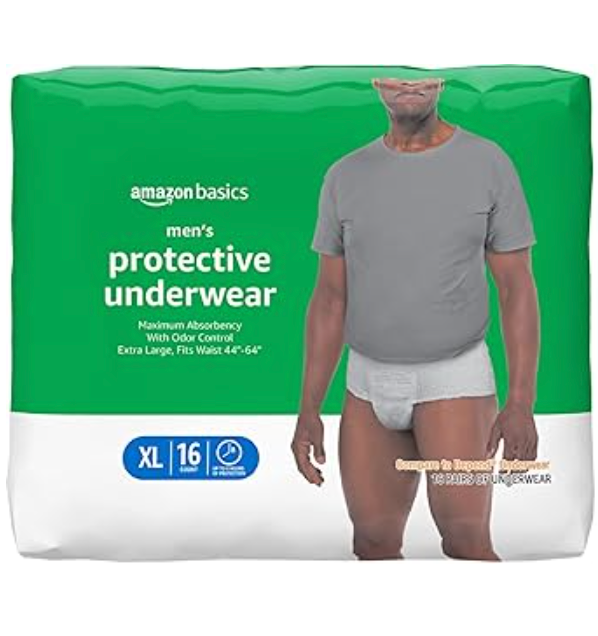 Amazon Basics Maximum Absorbency Incontinence Underwear for Men with Leak Protection and Odor Control, X-Large, 16 Count (Pack of 3)