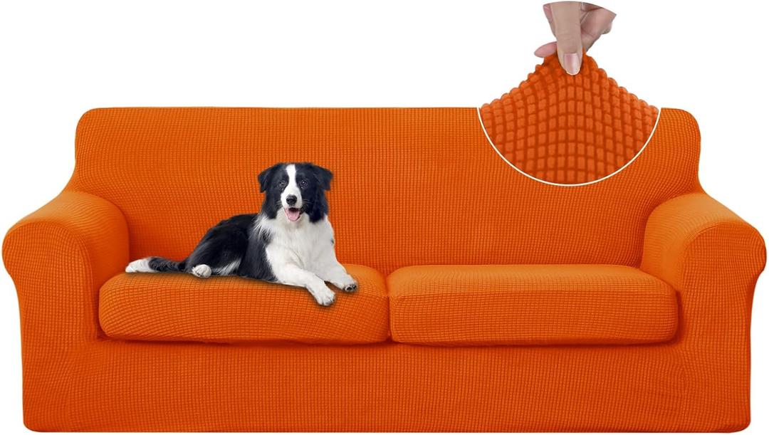 U-NICE HOME 3 Pieces Stretch Couch Cover Sofa Cover Washable Sofa Slipcover with Individual Seat Cushion for 2 Cushion Couch Sofa Pet Friendly(Sofa 2 seat, Orange)