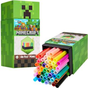 Minecraft Colouring Pens for Kids 48 Pieces Colouring for Kids Art Supplies Felt Tip Pens Washable Markers Gamer Gifts