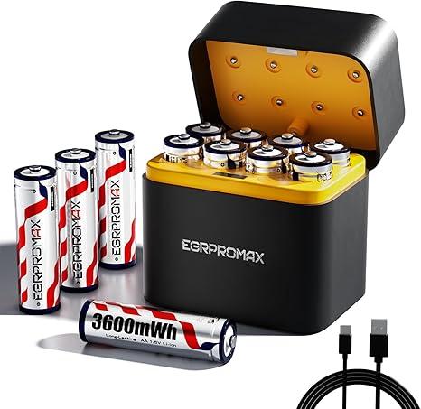 Rechargeable AA Batteries Lithium 12 Pack with Charger, 2.5H Fast Charging, 1.5V High Power 3600mWh Double A Batteries, AA Rechargeable Li-ion Batteries with 2500+ Cycle Times Rechargeable AA Batteries Lithium 12 Pack with Charger, 2.5H Fast Charging, 1.5V High Power 3600mWh Double A Batteries, AA Rechargeable Li-ion Batteries with 2500+ Cycle Times