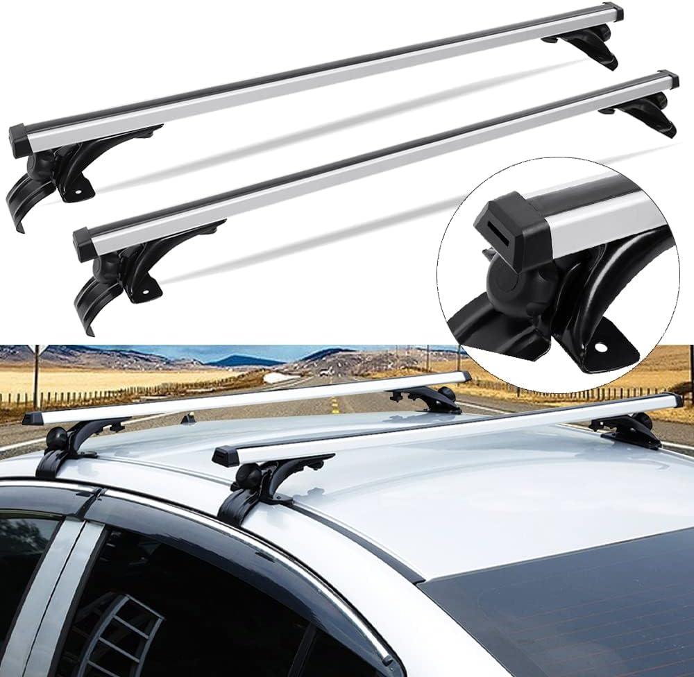 Universal Car Top Roof Rack Cross Bar 43.3" Luggage Carrier Aluminum Black Silver 120KG Includes 3 Sets of Brackets