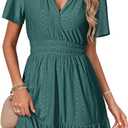 Simplee Womens 2026 Summer Mini Dress Eyelet Short Sleeve Cocktail Short Dresses Cute A Line Sun Dress with Pockets (Green, L)
